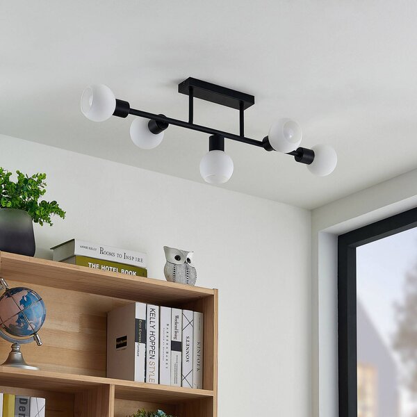 Plafoniera soffitto Biscala Lindby, dimmerabile, Nero, Soggiorno / Sala da pranzo, Metallo, Moderno, Plafoniera