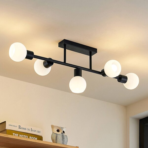 Plafoniera soffitto Biscala Lindby, dimmerabile, Nero, Soggiorno / Sala da pranzo, Metallo, Moderno, Plafoniera