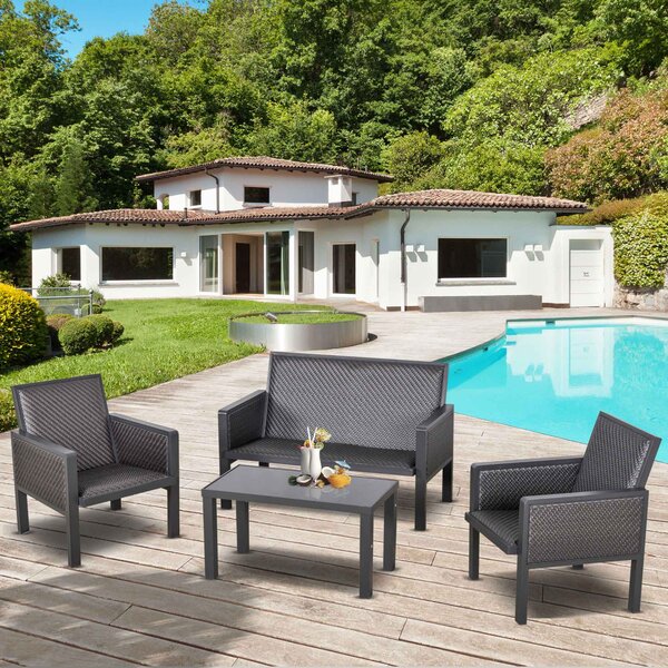Outsunny Salotto Giardino Rattan Sintetico, Divano Esterno + Tavolino, Set 4 Pz, Grigio, Per Momenti Unici all'Aperto|Aosom