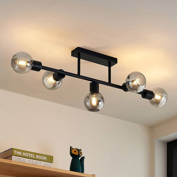 Plafoniera soffitto Biscala Lindby, dimmerabile, Nero, Soggiorno / Sala da pranzo, Metallo, Vintage, Plafoniera