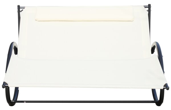 Outsunny Lettino Prendisole 2 Posti, Sdraio da Giardino a Dondolo in Metallo e Textilene, 140x200x36-88cm, Bianco Crema|Aosom