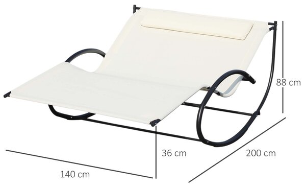 Outsunny Lettino Prendisole 2 Posti, Sdraio da Giardino a Dondolo in Metallo e Textilene, 140x200x36-88cm, Bianco Crema|Aosom