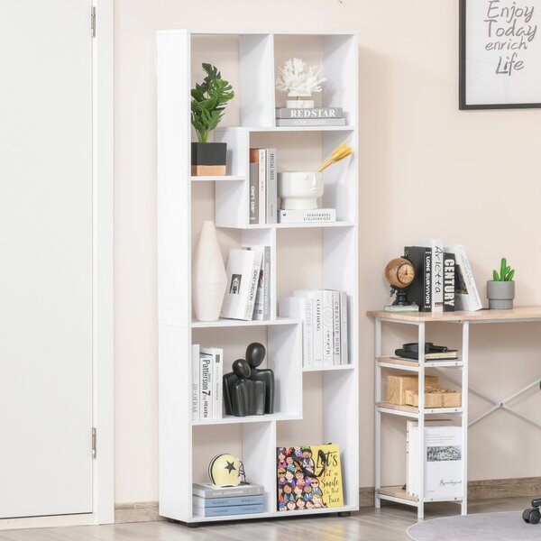 HOMCOM Libreria Scaffale Moderna di Design a 8 Ripiani in Legno Truciolare, Arredamento Casa e Ufficio, 70x24x178cm Bianco|Aosom
