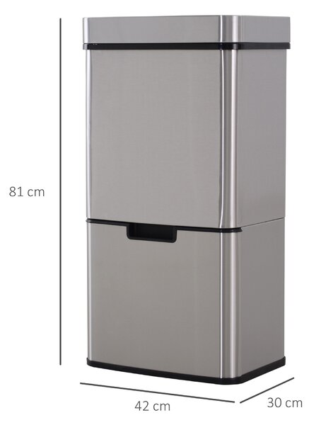 HOMCOM Pattumiera Automatica 72L con Sensore Infrarossi, 3 Scomparti e Coperchio Rimovibile, Acciaio e ABS, 42x30x81cm|Aosom