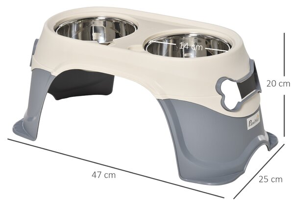 PawHut Doppia Ciotola per Cani Rialzata in Acciaio Inox e Plastica con Piedini Antiscivolo, 47x25x20 cm, Bianco e Grigio | Aosom Italy