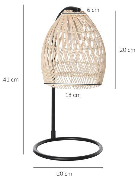 HOMCOM Lampada da Tavolo in Rattan, Lampada da Lettura Attacco E27 Potenza Max 40W, Arredamento Stile Vintage, Ф20x41cm, Beige|Aosom