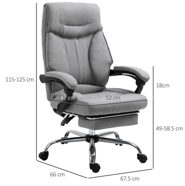 Vinsetto Poltrona Ufficio Grigio Girevole, Ergonomica, Poggiapiedi Retrattile, Reclinabile 135°, Altezza Regolabile - Comfort Unico|Aosom