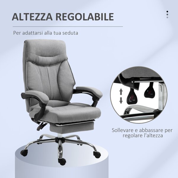 Vinsetto Poltrona Ufficio Grigio Girevole, Ergonomica, Poggiapiedi Retrattile, Reclinabile 135°, Altezza Regolabile - Comfort Unico|Aosom