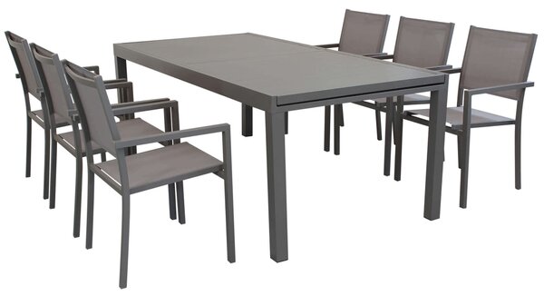 DEXTER - set tavolo in alluminio cm 200/300 x 100 x 74 h con 6 poltrone Venus