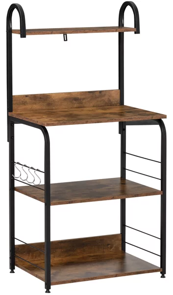 HOMCOM Mobiletto per Microonde a 4 Ripiani e 4 Ganci, Mobile Cucina in Acciaio e Legno 60x40x125cm, Marrone Rustico|Aosom