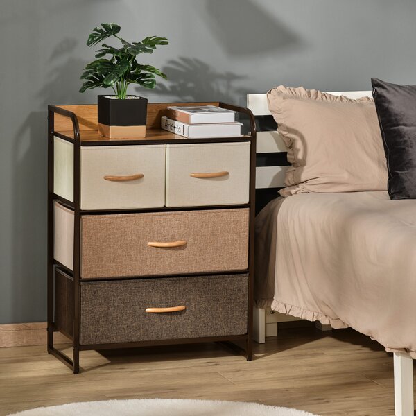 HOMCOM Cassettiera 4 Cassetti Pieghevoli in Tessuto e Ripiano in MDF, Arredamento Soggiorno e Camera, 58x29x78.5cm, Multicolore|Aosom