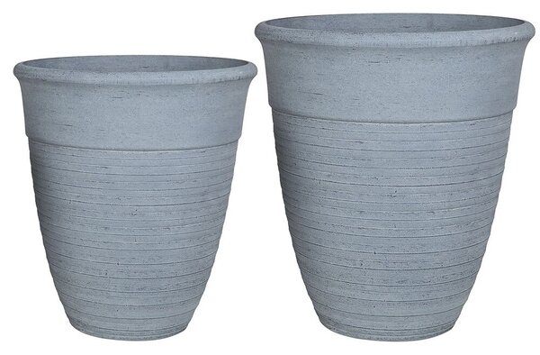 Set di 2 vasi per piante fioriere in pietra grigia solida miscela rotonda varie dimensioni all'aperto per tutte le stagioni Beliani