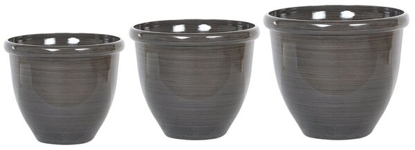 Set di 3 vasi per piante fioriere miscela di pietre marroni solide lucide per esterni rotonde di varie dimensioni per tutte le stagioni Beliani