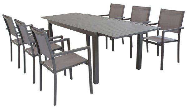 DEXTER - set tavolo in alluminio cm 160/240 x 90 x 75 h con 6 poltrone Venus