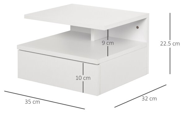 HOMCOM Set da 2 Comodini Moderni Sospesi per Camera da Letto con Cassetto e Mensola Superiore in Legno 35x32x22.5cm, Bianco|Aosom