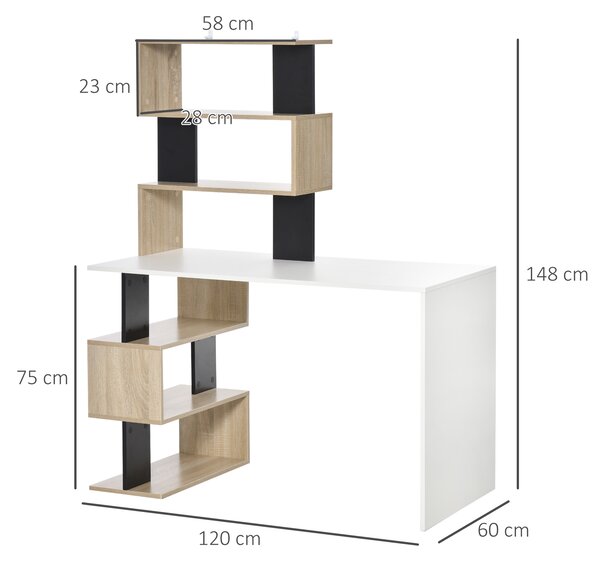 HOMCOM Scrivania con Libreria per Camera, Scrivania Porta PC in Legno Multicolore, 120x60x148cm|Aosom