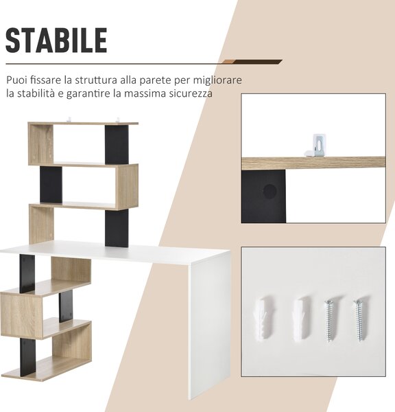 HOMCOM Scrivania con Libreria per Camera, Scrivania Porta PC in Legno Multicolore, 120x60x148cm|Aosom