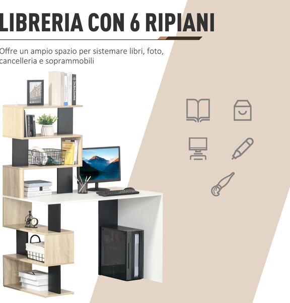 HOMCOM Scrivania con Libreria per Camera, Scrivania Porta PC in Legno Multicolore, 120x60x148cm|Aosom