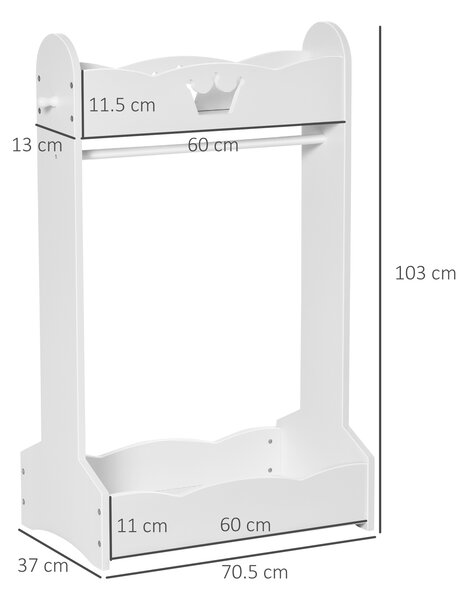 HOMCOM Appendiabiti per Bambini con Ripiani e Ganci Laterali, Arredamento per Cameretta in Legno, 70.5x37x103cm, Bianco|Aosom