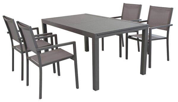 DEXTER - set tavolo in alluminio cm 160/240 x 90 x 75 h con 4 poltrone Venus