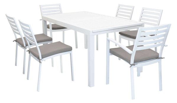 DEXTER - set tavolo in alluminio cm 160/240 x 90 x 75 h con 4 sedie e 2 poltrone Dexter