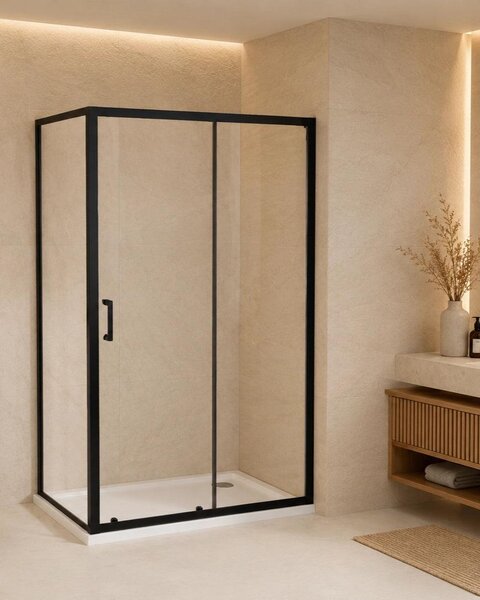 Box doccia 140x70 Nuvola Slim scorrevole 6 mm trasparente nero H 190