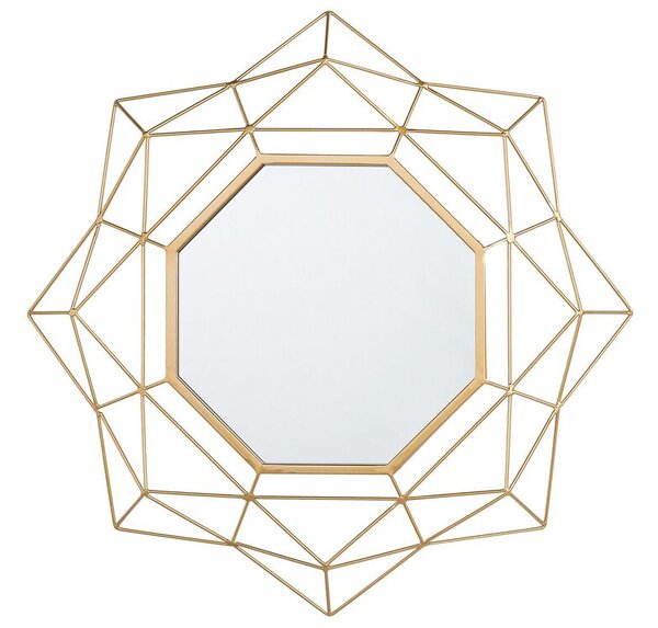 Specchio appeso a parete dorato 60 cm rotondo Art Déco Glamour Hollywood cornice geometrica Beliani