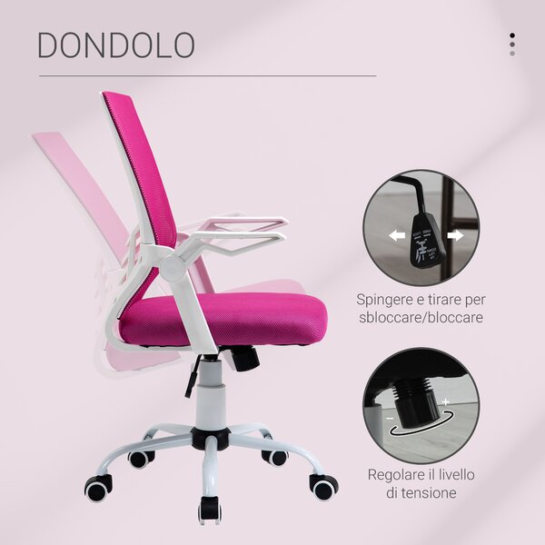 Vinsetto Sedia da Ufficio Ergonomica con Braccioli e Supporto Lombare, Poltrona Ufficio Girevole e Altezza Regolabile in Tessuto Rosa|Aosom