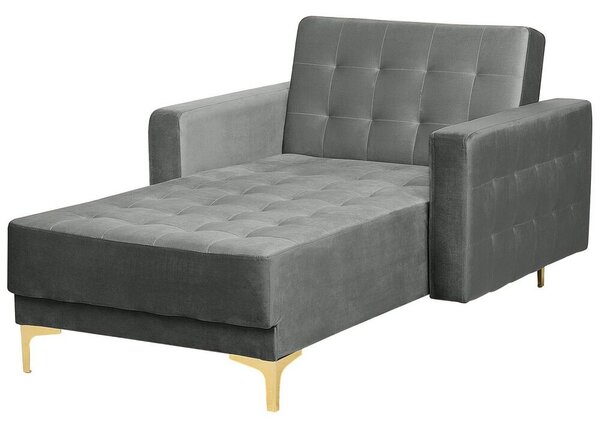 Chaise longue in tessuto trapuntato in velluto grigio Soggiorno moderno Divano reclinabile Gambe dorate Bracci a binario Beliani