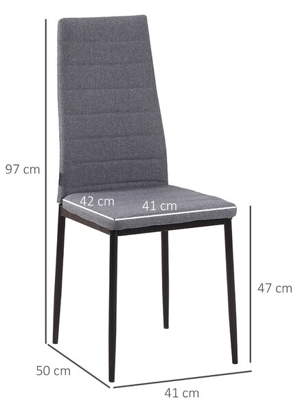 HOMCOM Set 4 Sedie Moderne Imbottite con Cuciture decorative e Rivestimento in tessuto, per Soggiorno e Sala da Pranzo, Grigio | Aosom Italy