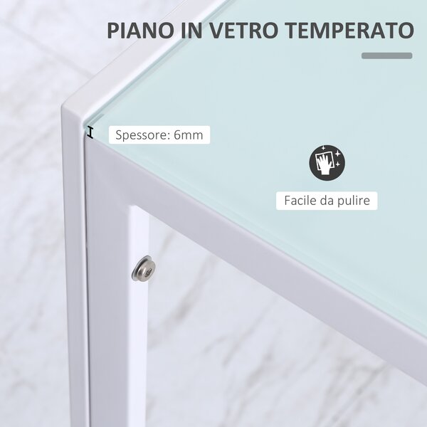 HOMCOM Tavolo Cucina Moderno Rettangolare in Vetro Temperato e Metallo per Soggiorno con Design Elegante e Stile Minimalista Colore Bianco|Aosom