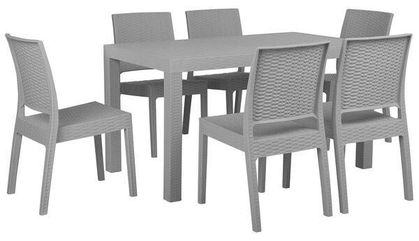 Set da pranzo da giardino Tavolo rettangolare grigio chiaro 140 x 80 cm 6 sedie impilabili 6 posti minimalista Beliani