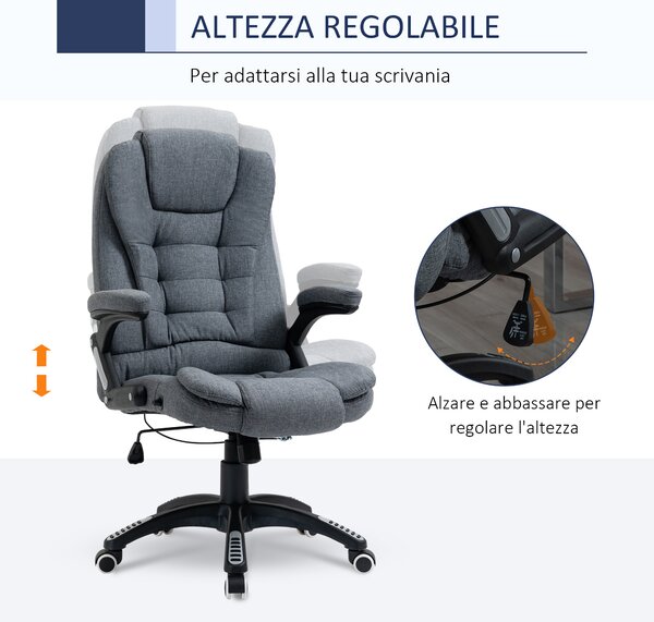 Vinsetto Sedia da Ufficio Ergonomica e Regolabile con Schienale alto e Seduta Imbottita, Poltrona Girevole con Ruote, Grigio | Aosom Italy