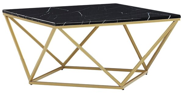 Tavolino da caffè Nero da tavolo base in metallo dorato in legno lavorato con finitura in marmo dal design affascinante Beliani