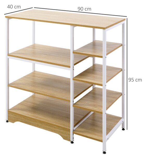 HOMCOM Scaffale da Cucina Basso Salvaspazio Stile Industriale, Mobiletto con 7 Ripiani per Cucina in Metallo e Legno, 90x40x95cm, Biacno