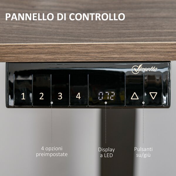 Vinsetto Scrivania Sollevabile Elettrica, 4 Altezze, Sistema Anticollisione, Design Moderno, Metallo Nero e Teak|Aosom