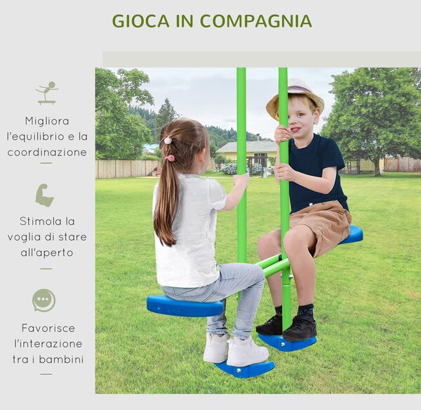 Outsunny Set Altalene da Giardino per 4 Bambini, 1 Altalena Doppia e 2 Altalene Singole, Metallo e PE, 280x140x178cm, Verde Blu|Aosom