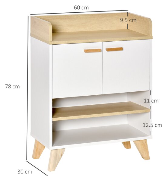 HOMCOM Mobiletto Multiuso con Armadietto e Ripiani Aperti, Mobile per Soggiorno, Cucina, Ufficio in Legno Bianco, 60x30x78cm