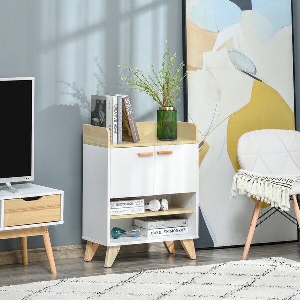 HOMCOM Mobiletto Multiuso con Armadietto e Ripiani Aperti, Mobile per Soggiorno, Cucina, Ufficio in Legno Bianco, 60x30x78cm