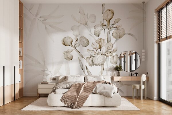 Carta da parati Iris, sfumature di beige, Carta da parati Floreale, w03955v2 : Uwalls.it