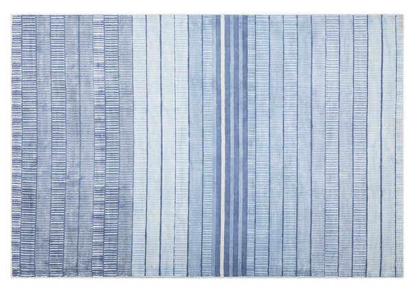 Tappeto Blu Viscosa 140 x 200 cm Motivo Geometrico Rigato Intrecciato a Mano Beliani
