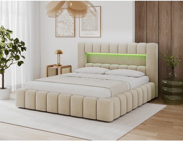 Letto matrimoniale imbottito beige con contenitore con rete inclusa 180x200 cm Lamica – ELTAP
