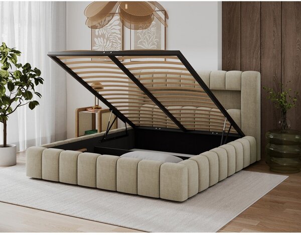 Letto matrimoniale imbottito beige con contenitore con rete inclusa 180x200 cm Lamica – ELTAP