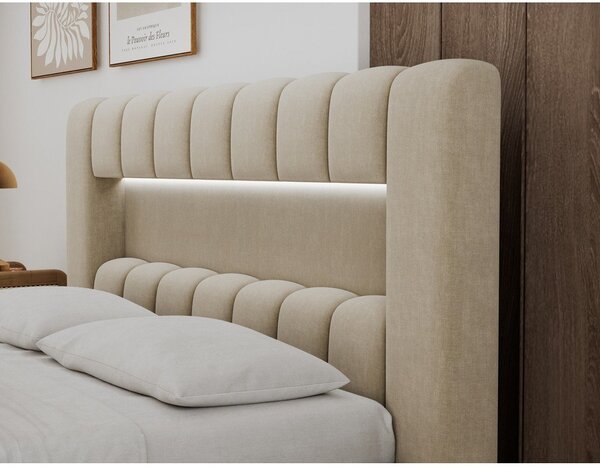 Letto matrimoniale imbottito beige con contenitore con rete inclusa 180x200 cm Lamica – ELTAP