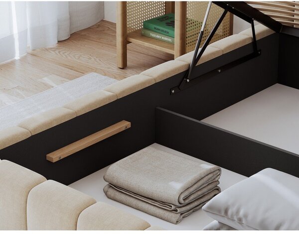 Letto matrimoniale imbottito beige con contenitore con rete inclusa 180x200 cm Lamica – ELTAP