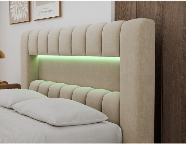 Letto matrimoniale imbottito beige con contenitore con rete inclusa 180x200 cm Lamica – ELTAP