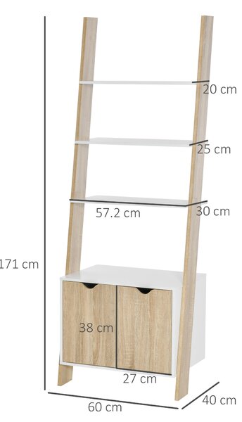 HOMCOM Mobile Libreria a Scala con 3 Mensole e Armadietto, Scaffale Moderno Stile Nordico in Legno, 60x40x171cm, Rovere e Bianco|Aosom