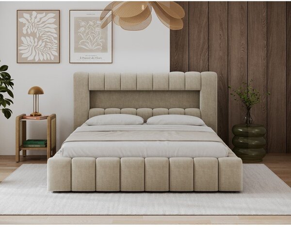 Letto matrimoniale imbottito beige con contenitore con rete inclusa 180x200 cm Lamica – ELTAP