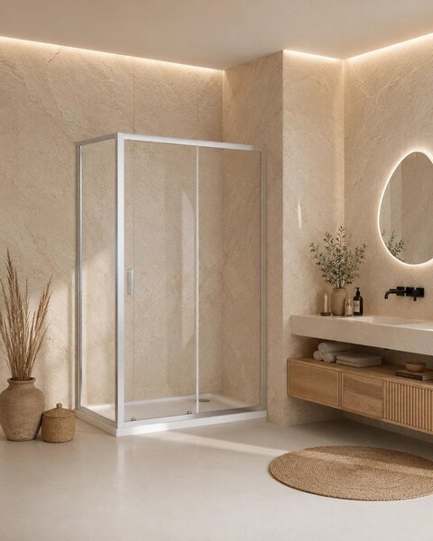 Box doccia 100x70 Nuvola Slim scorrevole 6 mm trasparente cromo H 190