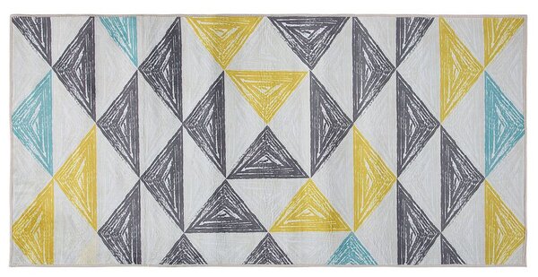 Tappeto tappetino grigio e giallo stampato motivo geometrico 80 x 150 cm a pelo corto Beliani